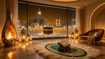 Kaaba Night View  Peaceful Fireplace Islamic Ambience 4K TV Screensaver