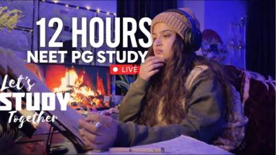  LIVE12HOURS STUDY WITH ME Deep Focus session  cozy Fireplace brown noise AmbienceNEETPG