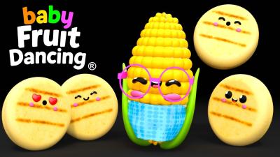 Maizabels Corn Cakes Dance   Baby Fruit Dancing  High Contrast Sensory Video for Toddlers