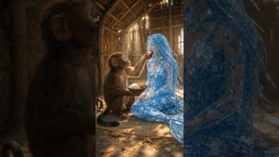 Monkey Finds a Blue Diamond Mermaid in the Ocean monkey mermaid exe halo ai