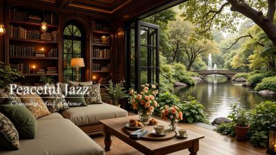 Peaceful Riverside Coffee Corner With Slow Jazz  Tropical Forest Sounds  Soft Jazz for Study Work