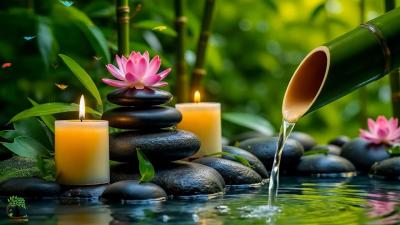Relaxing Sleep Music with Bamboo Water Sound Deep Sleep Calm Anxiety Insomnia Relief Stress Spa