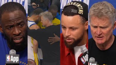 Steph Curry Draymond and Steve Kerr hug and speak on their futures with Warriors