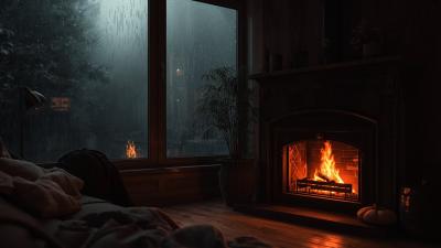 12 Hours of Relaxing Rain by the Fireplace  Calm Ambience for Sleep