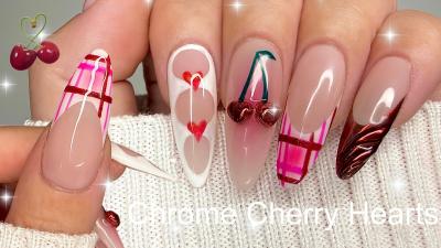 Cherry Heart Nails  StepbyStep Tutorial  Madam Glam Valentines Day Collection