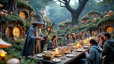 Cozy Hobbit Village in the Ancient Forest  Peaceful Nature Ambience