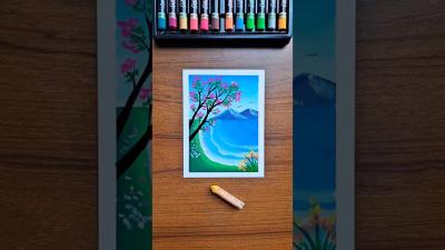 Easy Beach Scenery Painting  Oil Pastels Drawing  StepbyStep Landscape Art Tutorial