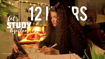  LIVE12HOURS STUDY WITH ME Deep Focus session  cozy Fireplace brown noise AmbienceNEETPG