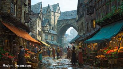 Morning in the Medieval Market Street  Peaceful Celtic Music  Fantasy Ambience