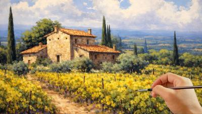 Painting a Peaceful House in the Vineyard  Relaxing Acrylic Landscape Tutorial  062