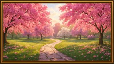 peaceful cherry blossom walk frame tv art 4k screensaver