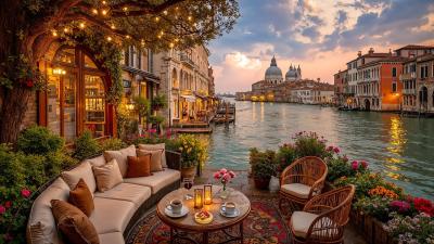 Venice Spring Sunset Jazz Grand Canal Café Ambience  Relaxing Jazz Instrumental for Focus  Work