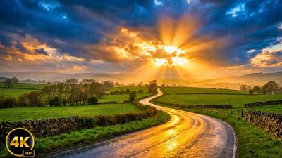 4K Heavy Rain Walk on Quiet Countryside Road  Misty Forest Ambience  Relaxing Rain Sounds