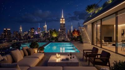 New York City Summer Night Balcony Ambience  Empire State View Pool  City Sounds
