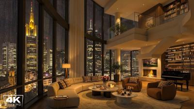 4K Soothing Jazz Nights in Cozy Apartments Ambience  Jazz Music  Rain Sounds for Peaceful Moments
