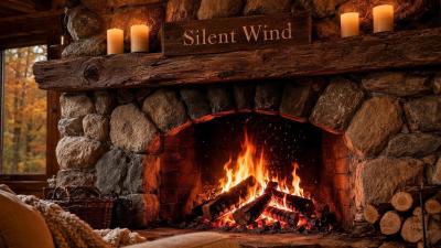 Cozy Stone Fireplace Ambience Crackling Fire Sounds in a Rustic Cabin for Sleep Study  Relaxation