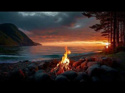 Ocean Sunset Campfire Waves Golden Horizon  Deep Relaxing Nature Sounds